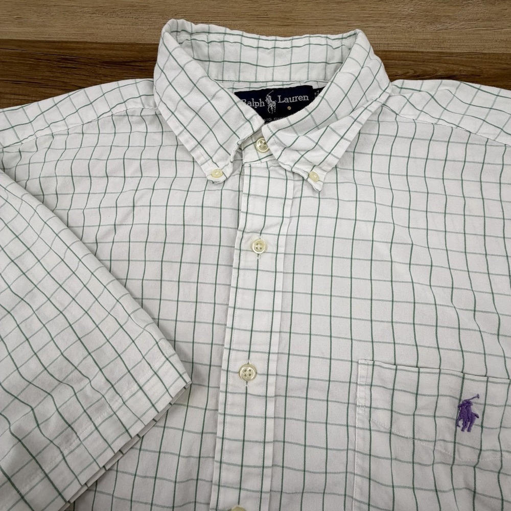 VTG Ralph Lauren The Big Shirt Men's Sz L Button Up Plaid Short Sleeve Cotton